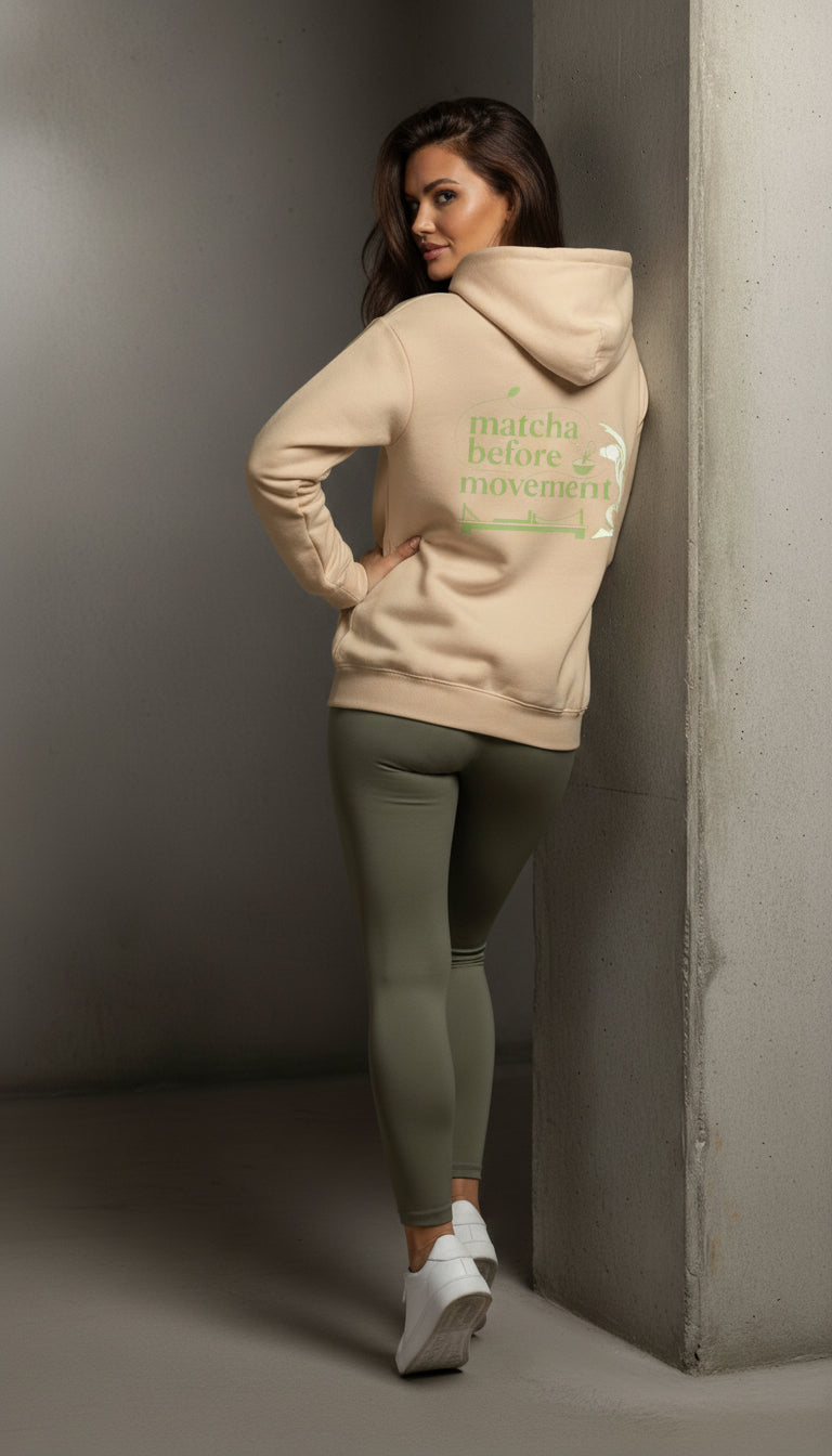 Pilates & Caffeine Signature Hoodie – Premium Unisex Hoodie (White & Sand)